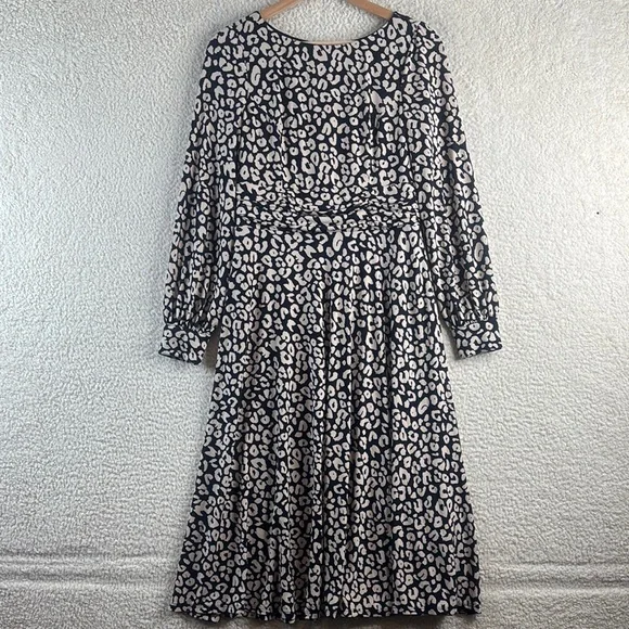 NWT Jessica Howard Womens Leopard Print Ruched Long Sleeve Midi Dress Size 6 - Picture 2 of 15